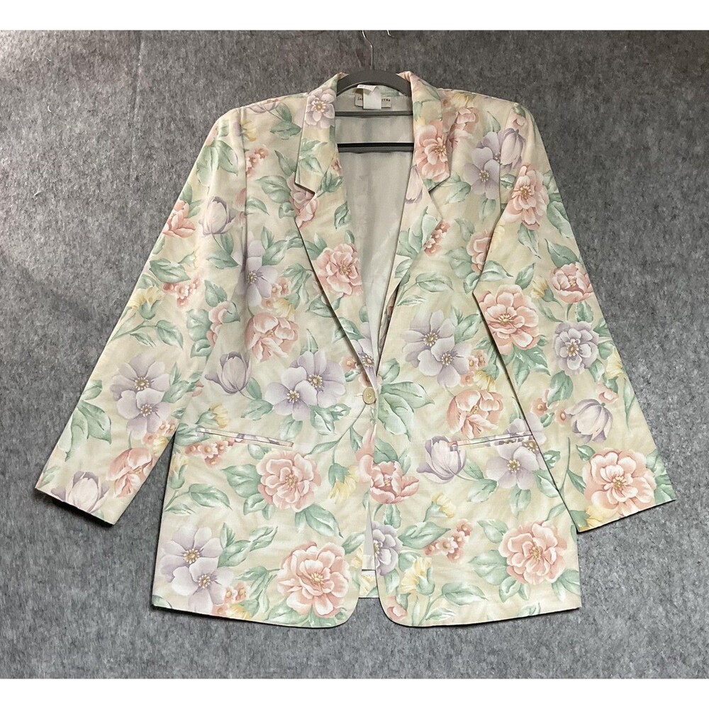 Vintage Jaclyn Smith Blazer Womens Medium Multicolor Floral Pockets Cottage 90s